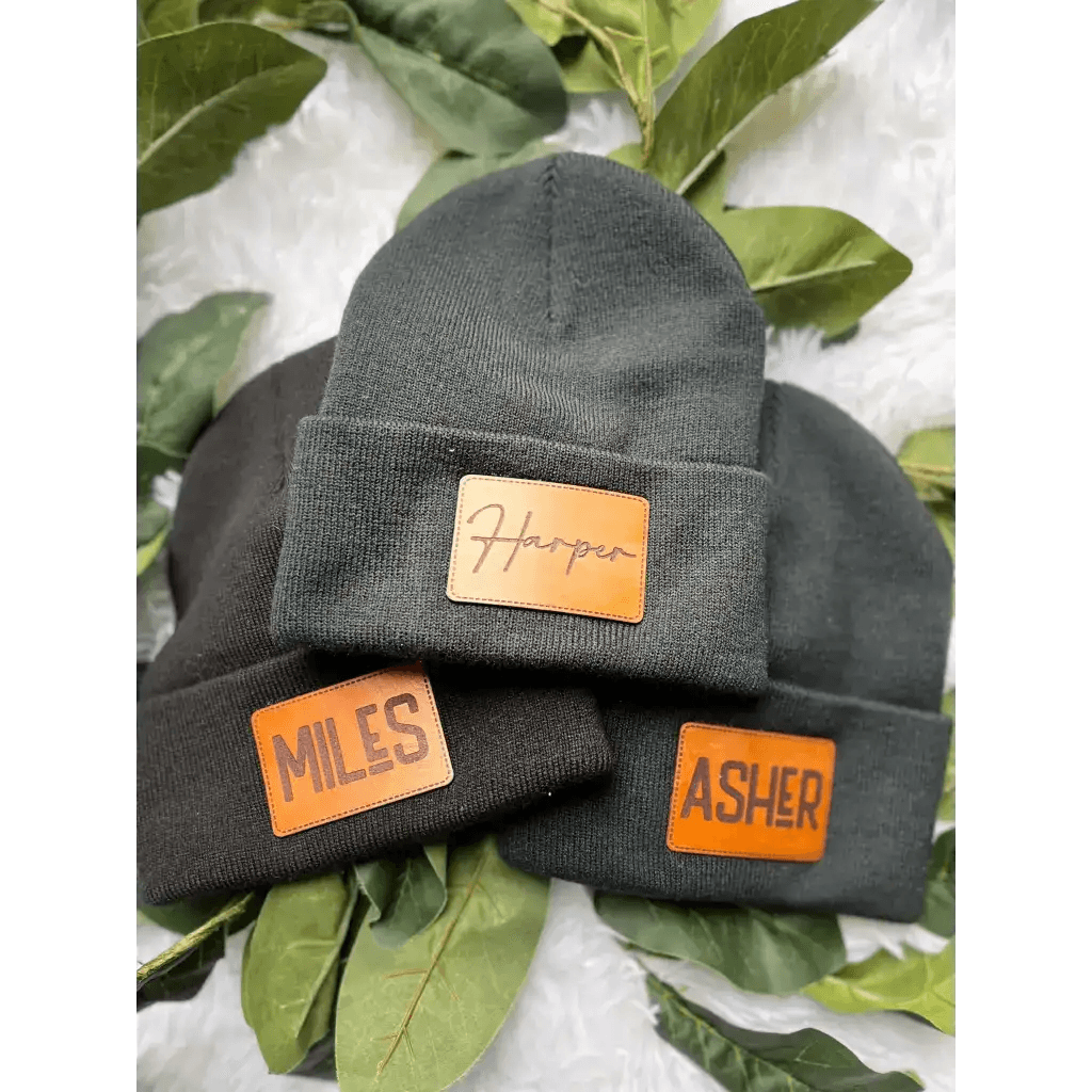 The Signature Custom Leather Patch Beanie |Fancy Front Porch Pink
